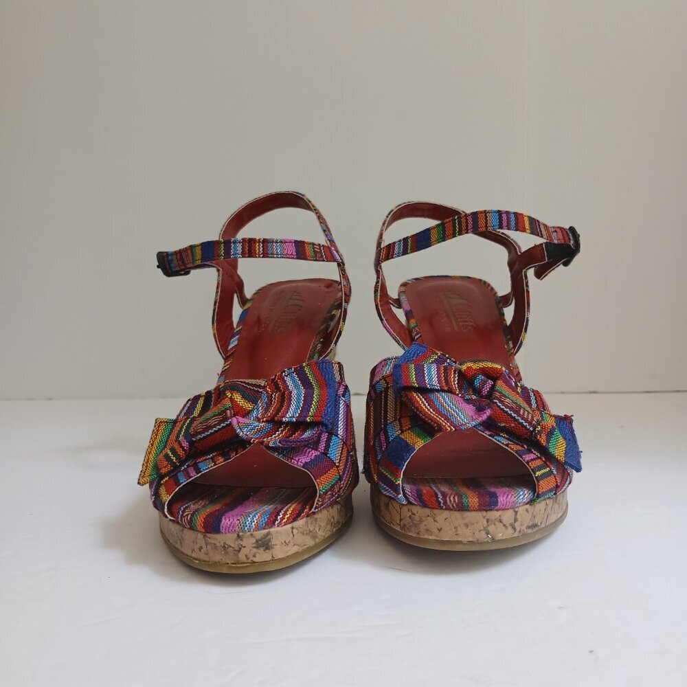 Multicolored Striped Fabric Peeptoe Cork&Rope Ankle Strap Wedge Sandals Sz 6.5 - Picture 12 of 13